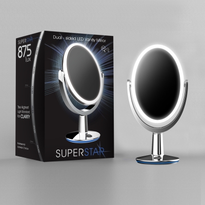 Superstar Oval Shaped Dual-Sided Lighted Vanity Mirror, 1X/5X Magnifying Makeup Mirror