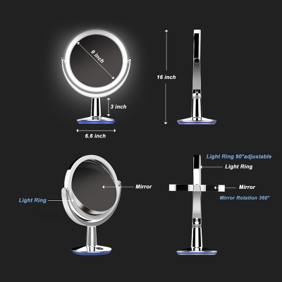 SuperGlow 9寸圓形高清雙面LED化妝鏡-1X & 5X 放大座枱梳妝圓形化妝鏡