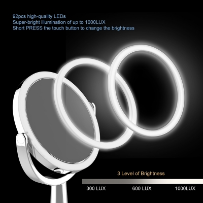 SuperGlow 9寸圓形高清雙面LED化妝鏡-1X & 5X 放大座枱梳妝圓形化妝鏡