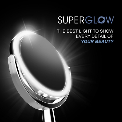 SuperGlow 9寸圓形高清雙面LED化妝鏡-1X & 5X 放大座枱梳妝圓形化妝鏡